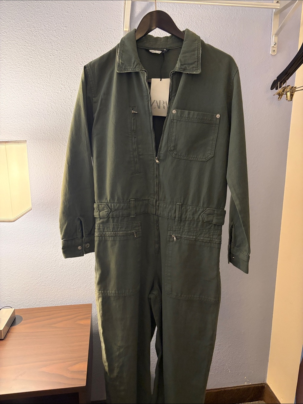 Zara Dark Olive Utility Jumpsuit